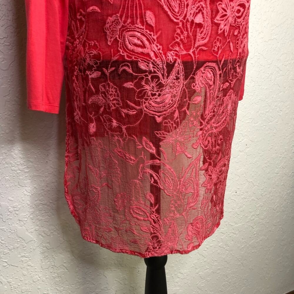 Soft Surroundings bright pink sheer embroidered floral overlay tunic top Medium - Picture 13 of 15